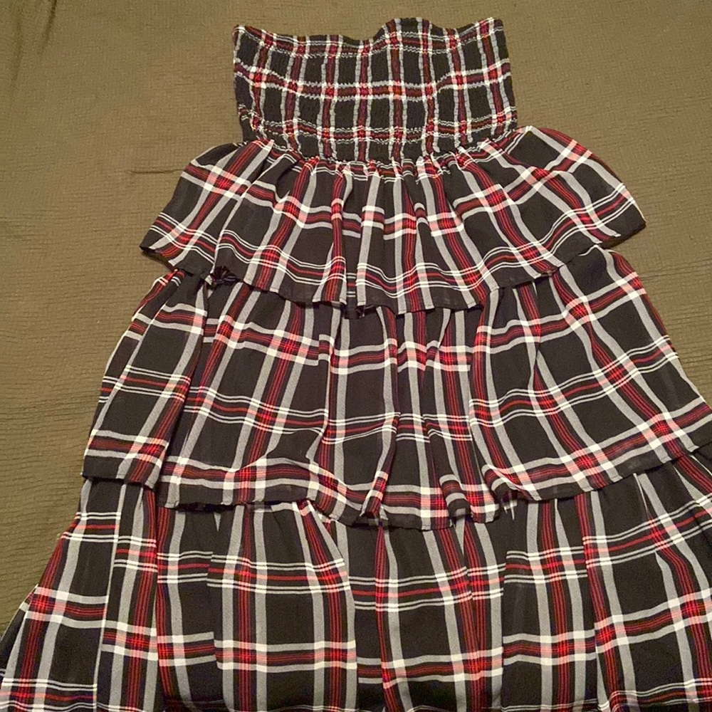 Forever 21 red & black plaid tiered tube dress size large